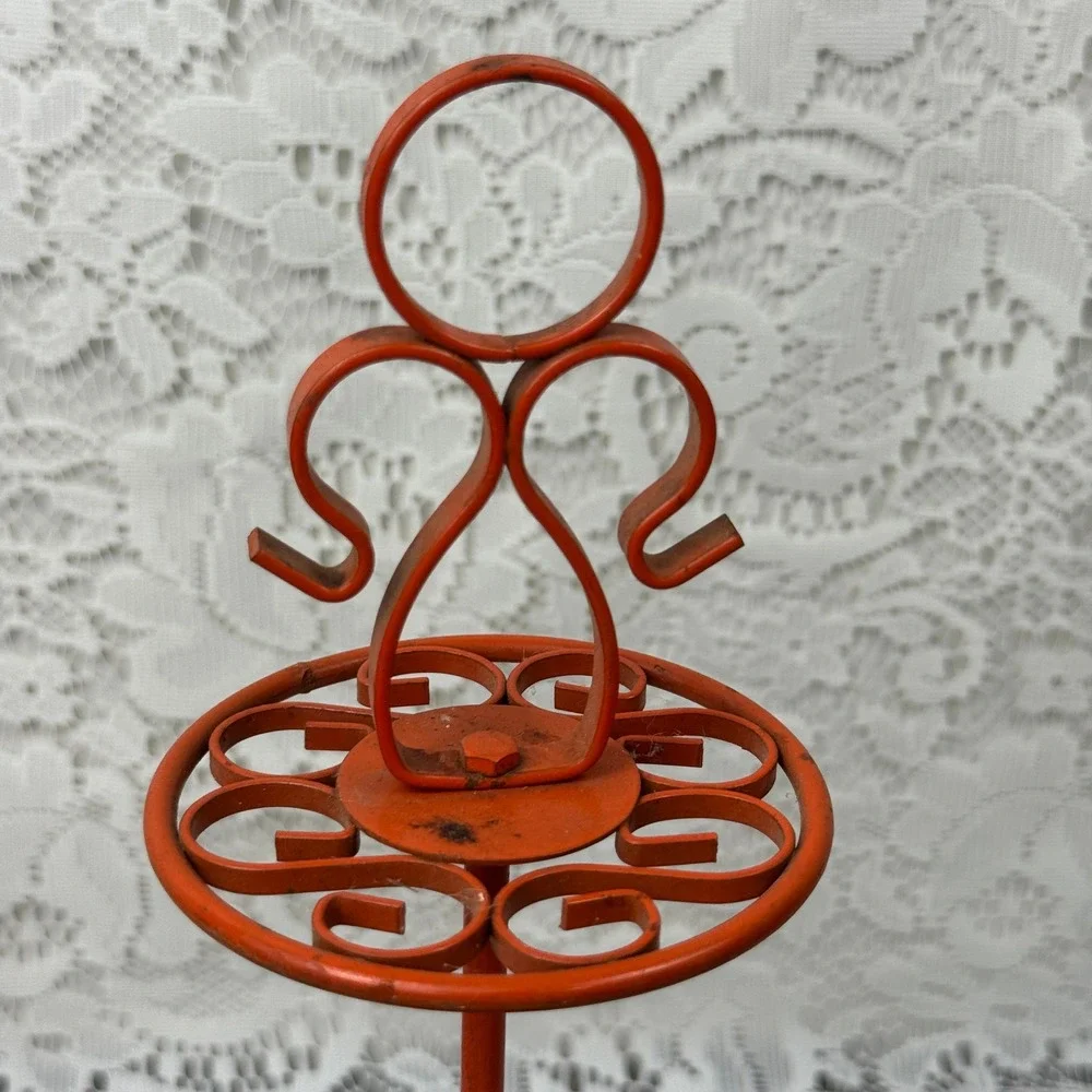 Vintage Orange Metal Scrollwork Earring Stand Jewelry Display Organizer 11